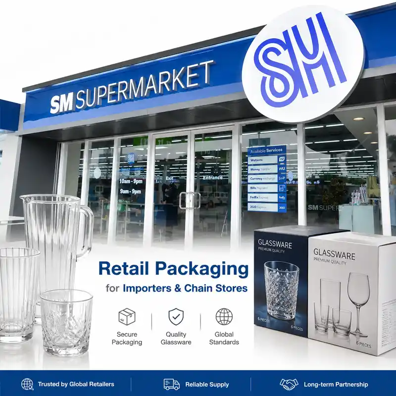 Glass cups packed in retail box