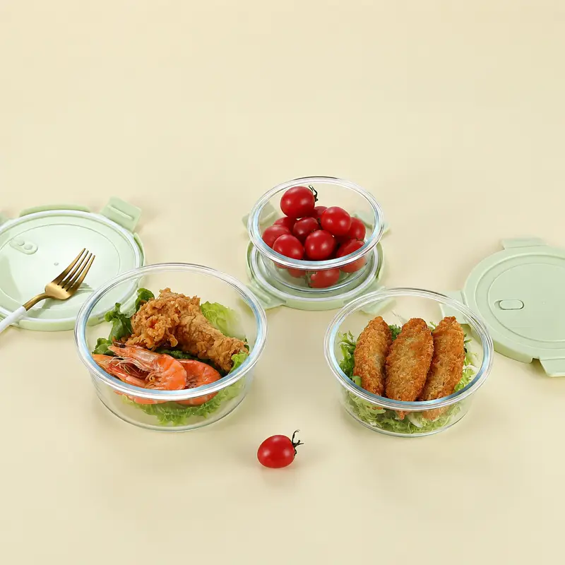 Round glass food containers stacked